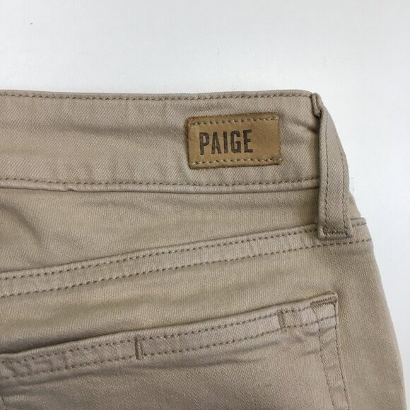 PAIGE 5 Pocket Oak Sand Destructed KYLIE Crop Raw Fray Hem Distressed Jeans - Picture 13 of 14